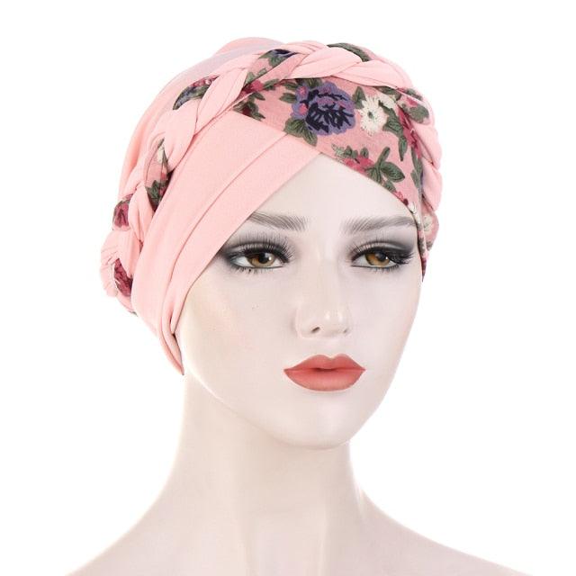 Fashion Soft Cotton Print Braid Turban Lightweight Muslim Turbans Head For Women Women's Hijabs Caps Hat Lightweight Inner Hijab Caps Elegant Arab Wrap Head Scarves Turban Scarf For Women