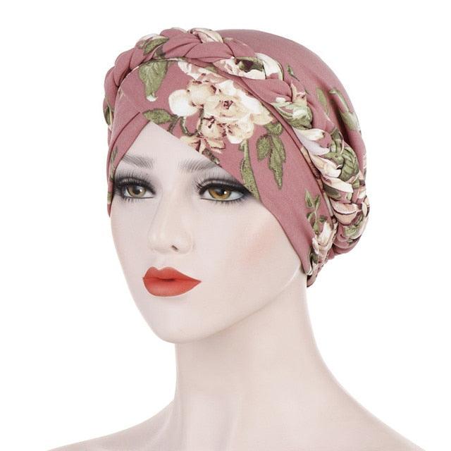 Fashion Soft Cotton Print Braid Turban Lightweight Muslim Turbans Head For Women Women's Hijabs Caps Hat Lightweight Inner Hijab Caps Elegant Arab Wrap Head Scarves Turban Scarf For Women