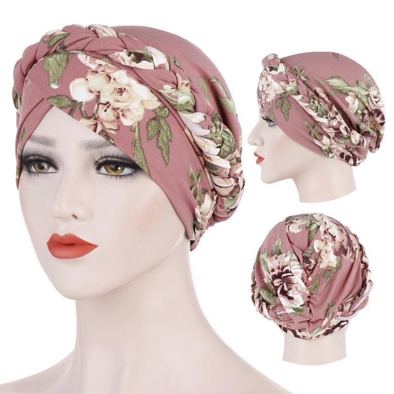 Fashion Soft Cotton Print Braid Turban Lightweight Muslim Turbans Head For Women Women's Hijabs Caps Hat Lightweight Inner Hijab Caps Elegant Arab Wrap Head Scarves Turban Scarf For Women