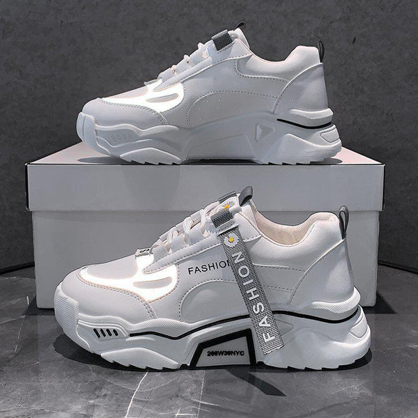 Fashion Spring Reflective Women Sneakers Lace Up Chunky Sneakers Mixed Color Women's Lightweight Casual Everyday Walking Fashion Chunky Sneakers