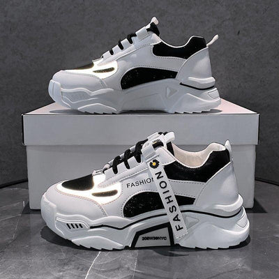 Fashion Spring Reflective Women Sneakers Lace Up Chunky Sneakers Mixed Color Women's Lightweight Casual Everyday Walking Fashion Chunky Sneakers