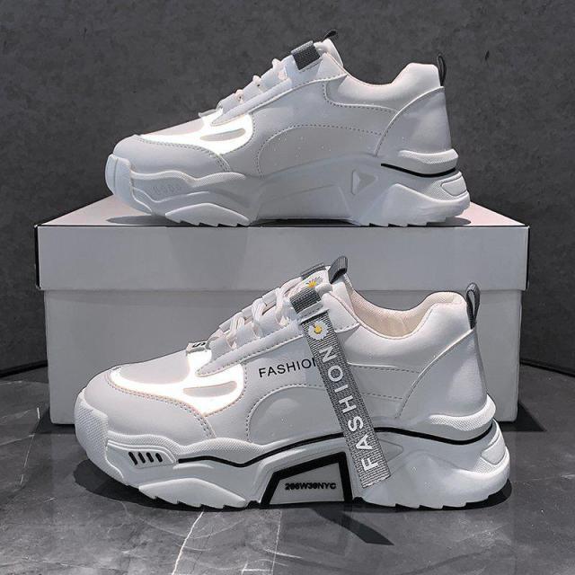 Fashion Spring Reflective Women Sneakers Lace Up Chunky Sneakers Mixed Color Women's Lightweight Casual Everyday Walking Fashion Chunky Sneakers