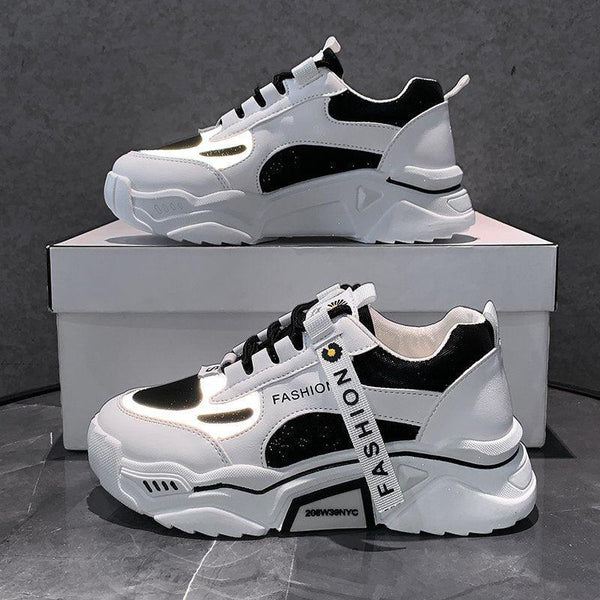 Fashion Spring Reflective Women Sneakers Lace Up Chunky Sneakers Mixed Color Women's Lightweight Casual Everyday Walking Fashion Chunky Sneakers