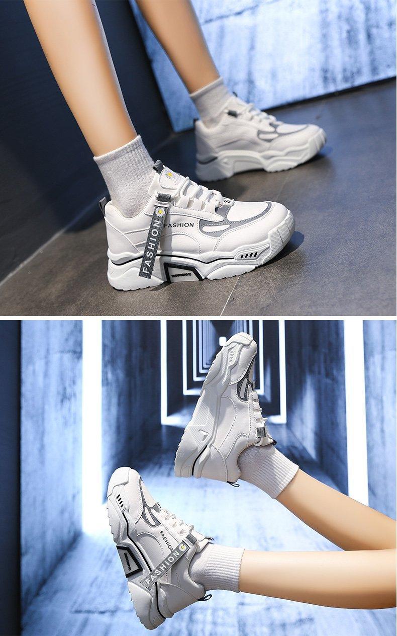 Fashion Spring Reflective Women Sneakers Lace Up Chunky Sneakers Mixed Color Women's Lightweight Casual Everyday Walking Fashion Chunky Sneakers