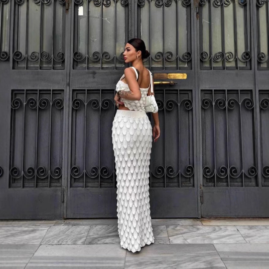 Fashion suspender two-piece scale skirt set