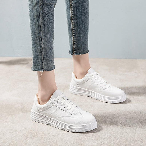 Fashion White Split Leather Women Sneakers White Lace Up Women Casual Shoe Luxury Leather Womens Sneakers Spring Casual Women Fashion Flat Sneakers