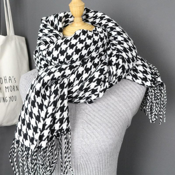 Fashion Winter Long Soft Thick Warm Winter Scarves Lightweight Lady Cashmere Head Wrap Hijab Shawls Elegant White Black Scarf With Tassel For Women