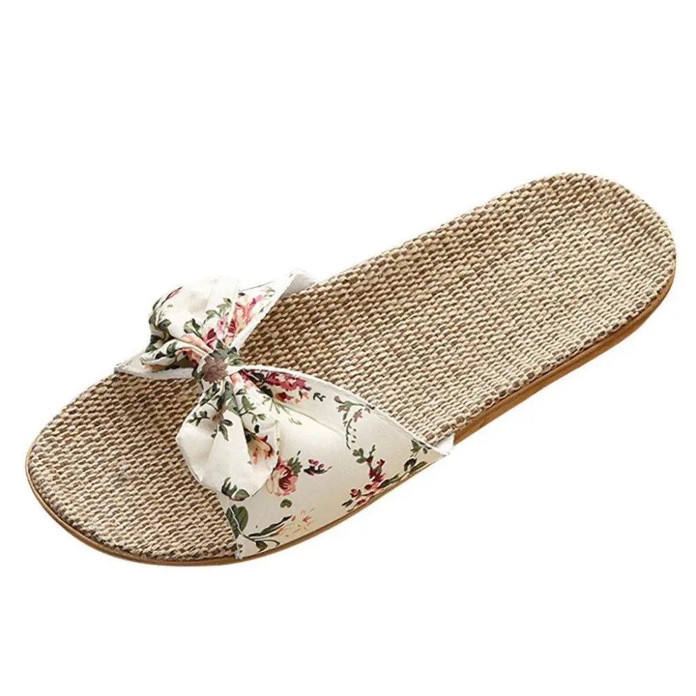 Fashion Woman Beach Floral Pattern Butterfly Knot Slippers Unique Flat Flip Flops Design For Women Outdoor Home Slippers