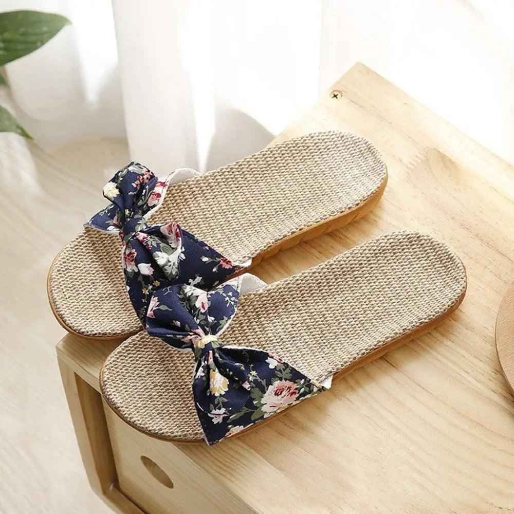 Fashion Woman Beach Floral Pattern Butterfly Knot Slippers Unique Flat Flip Flops Design For Women Outdoor Home Slippers
