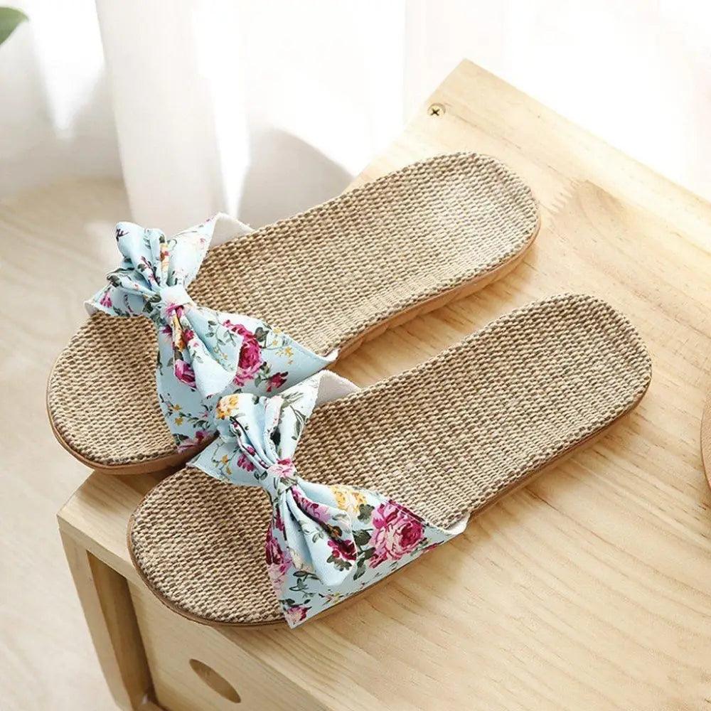 Fashion Woman Beach Floral Pattern Butterfly Knot Slippers Unique Flat Flip Flops Design For Women Outdoor Home Slippers