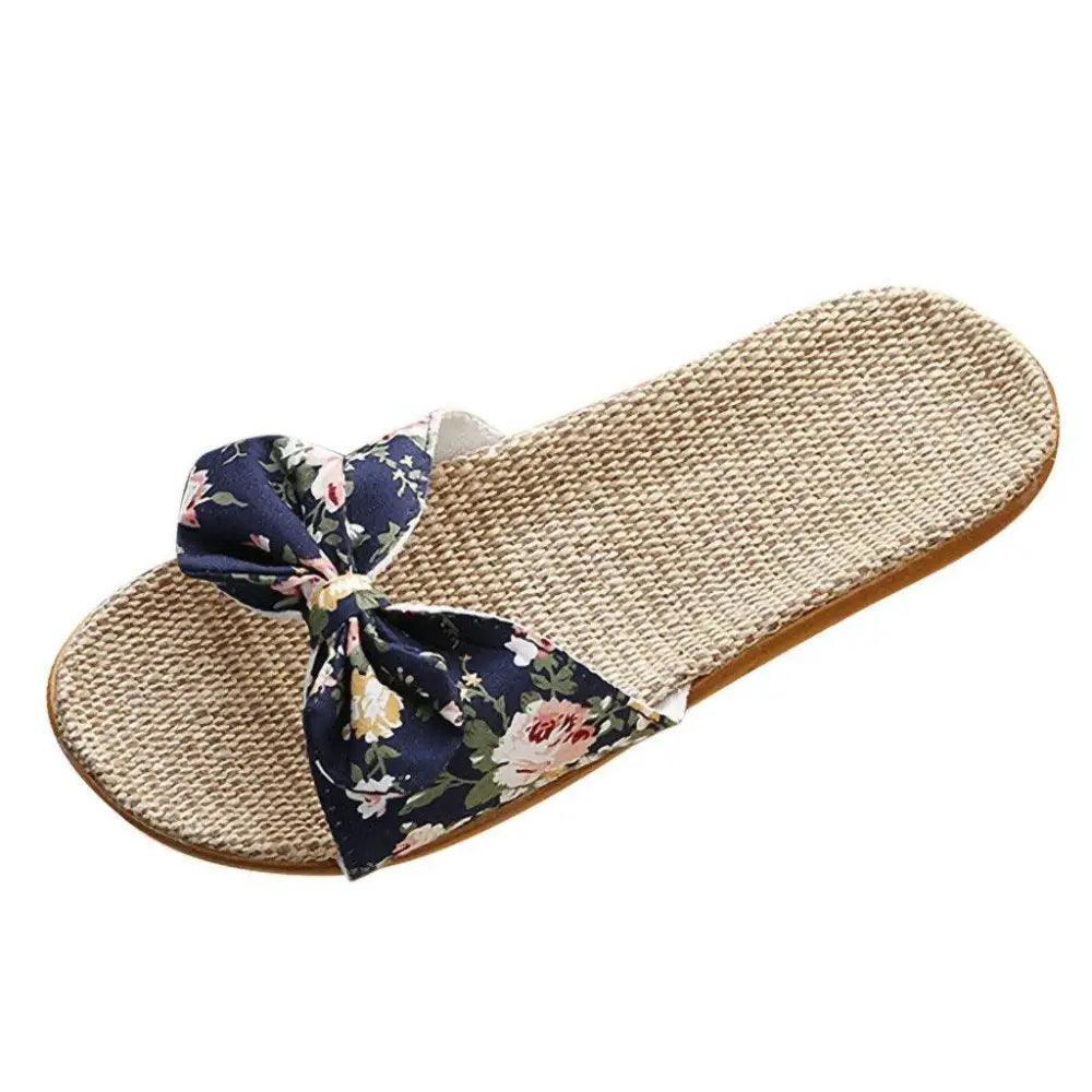 Fashion Woman Beach Floral Pattern Butterfly Knot Slippers Unique Flat Flip Flops Design For Women Outdoor Home Slippers