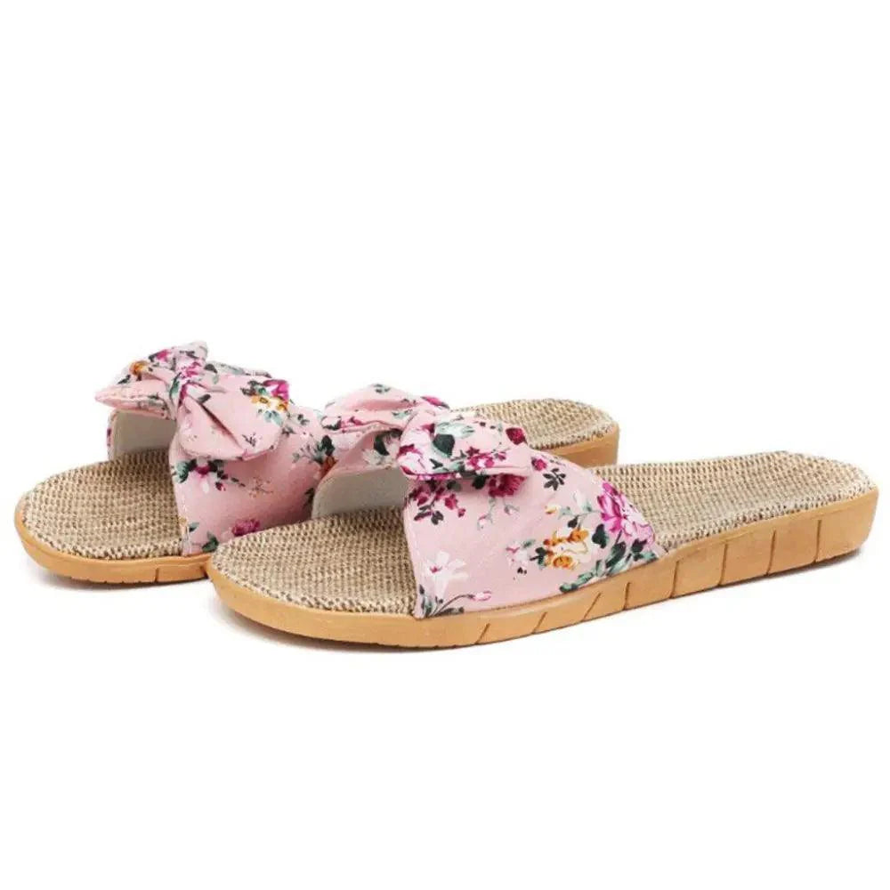 Fashion Woman Beach Floral Pattern Butterfly Knot Slippers Unique Flat Flip Flops Design For Women Outdoor Home Slippers