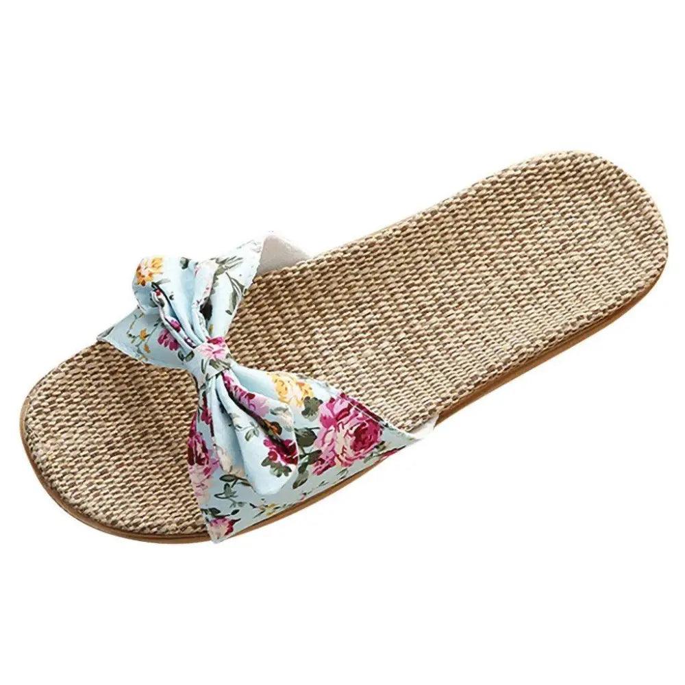 Fashion Woman Beach Floral Pattern Butterfly Knot Slippers Unique Flat Flip Flops Design For Women Outdoor Home Slippers