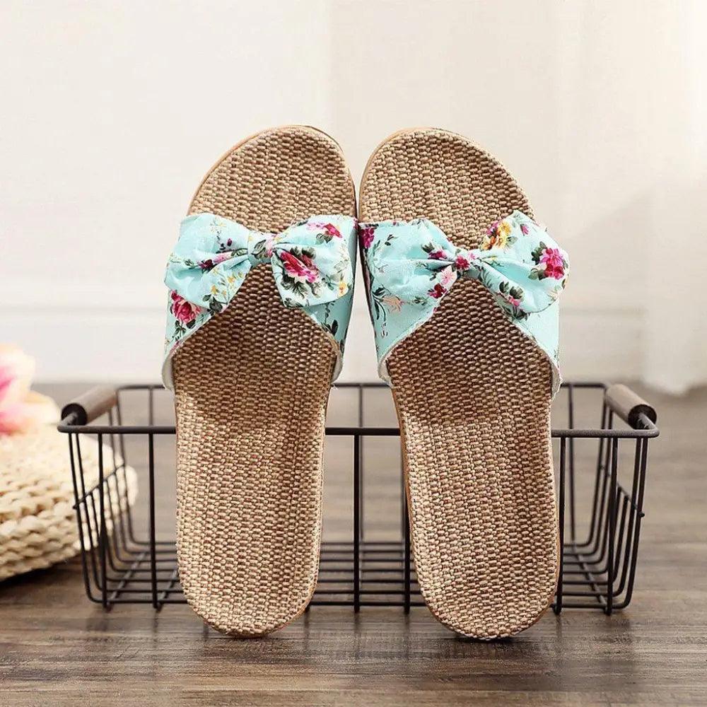 Fashion Woman Beach Floral Pattern Butterfly Knot Slippers Unique Flat Flip Flops Design For Women Outdoor Home Slippers