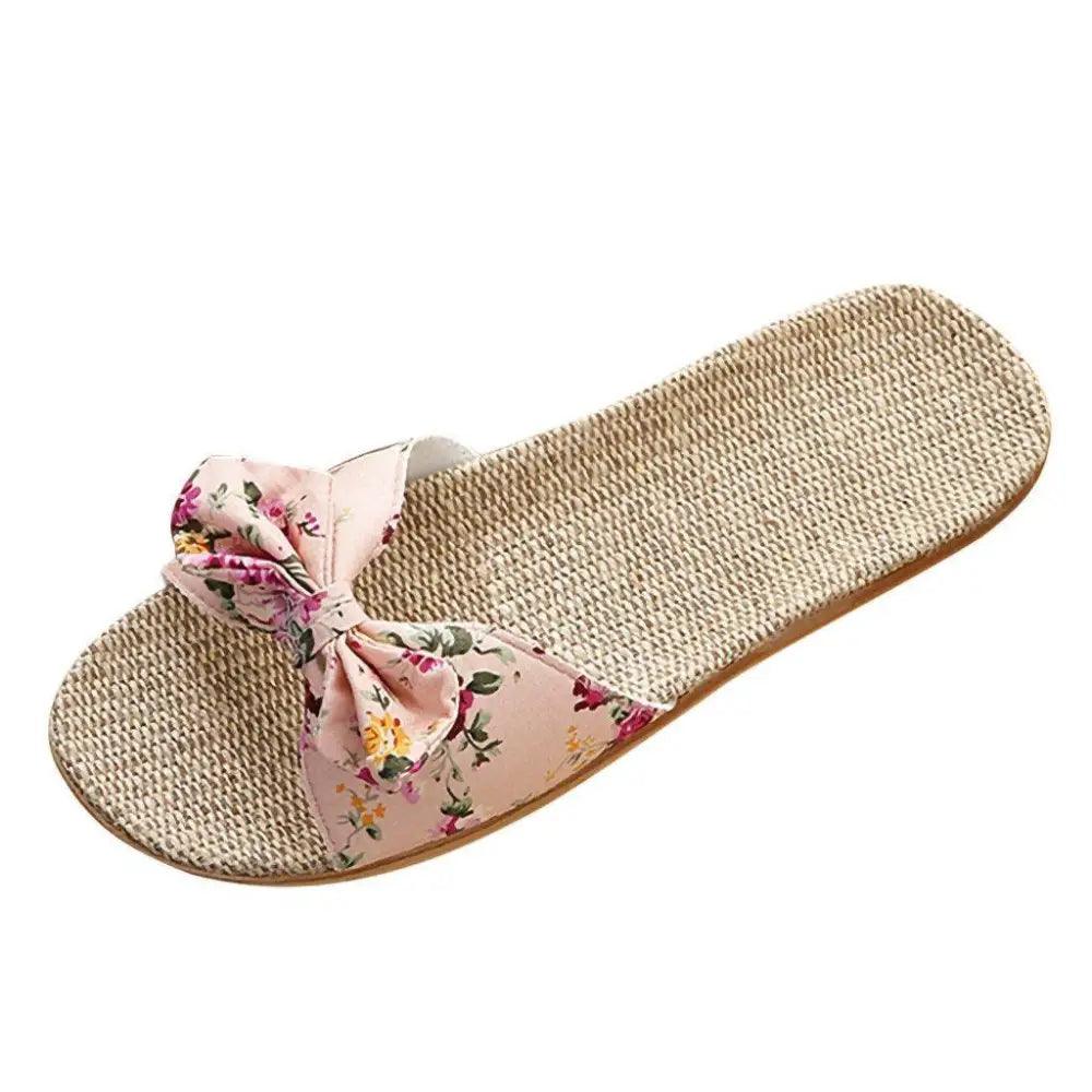 Fashion Woman Beach Floral Pattern Butterfly Knot Slippers Unique Flat Flip Flops Design For Women Outdoor Home Slippers