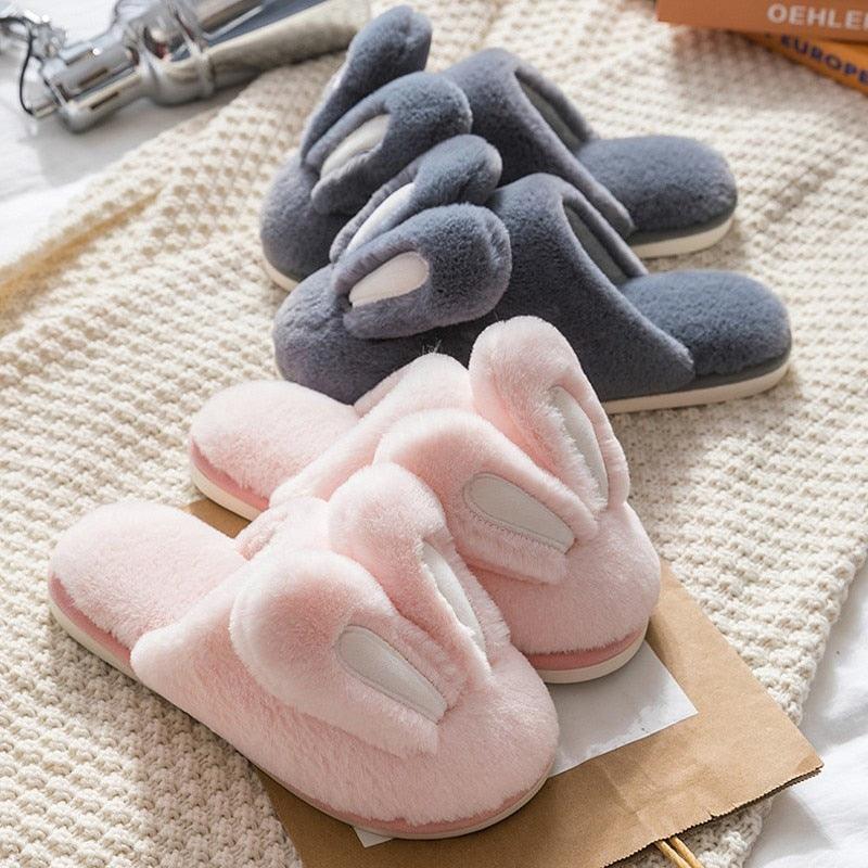 Fashion Women Slippers Winter Warm Fur Shoes Men Couples Cute Rabbit Ears Soft Sole Home Indoor Plush Winter Warm Memory Foam Cotton Home Slippers Soft Plush Fleece Slip On House Slippers