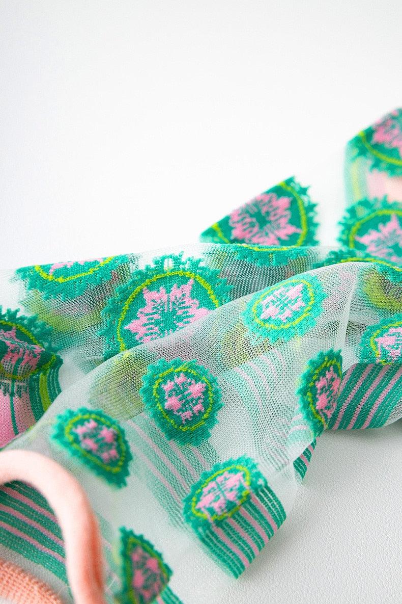 Fashion Women Socks New Spring Summer Mesh Thin Long Printed Socks Women Casual Breathable Fresh Flower Socks Korea Style Color Thin Socks For Women