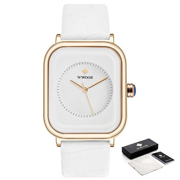 Fashion Women Watches White Leather Minimalist Rectangle Ladies Quartz Dress Wristwatch Fashion Leather Wrist Watch Rectangle Elegant Simple Dial Analog Quartz Dress Watch