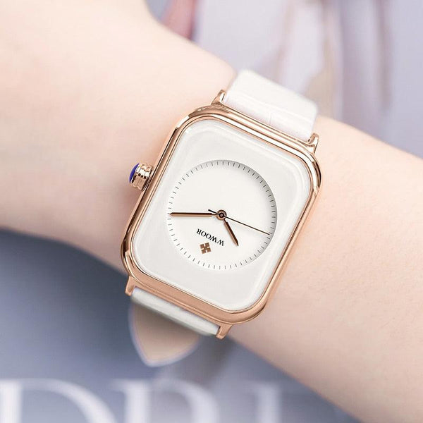Fashion Women Watches White Leather Minimalist Rectangle Ladies Quartz Dress Wristwatch Fashion Leather Wrist Watch Rectangle Elegant Simple Dial Analog Quartz Dress Watch