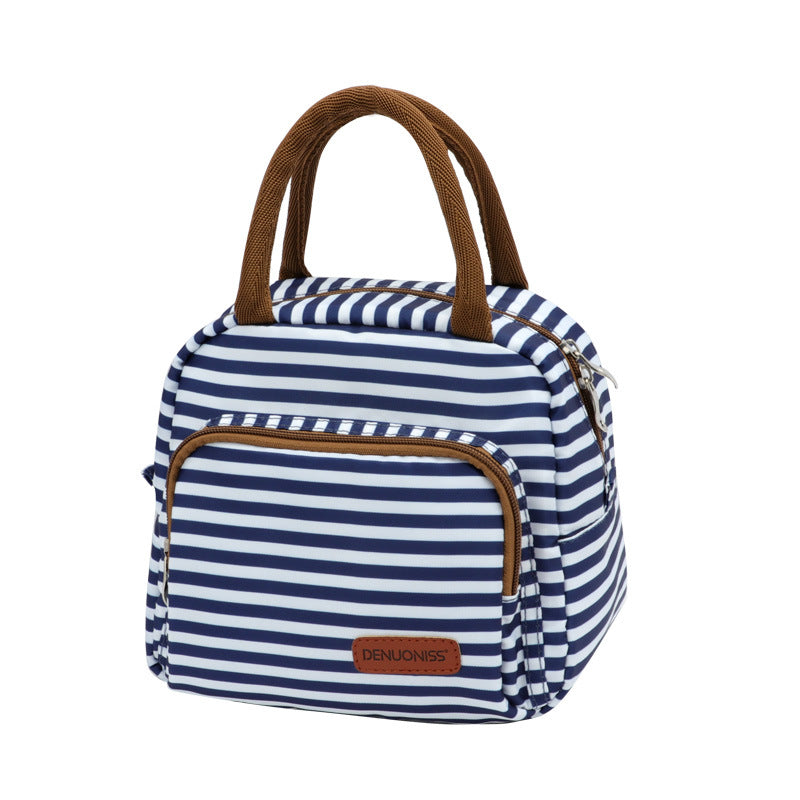 Fashionable and simple waterproof heat preservation striped lunch box bag for office workers and students