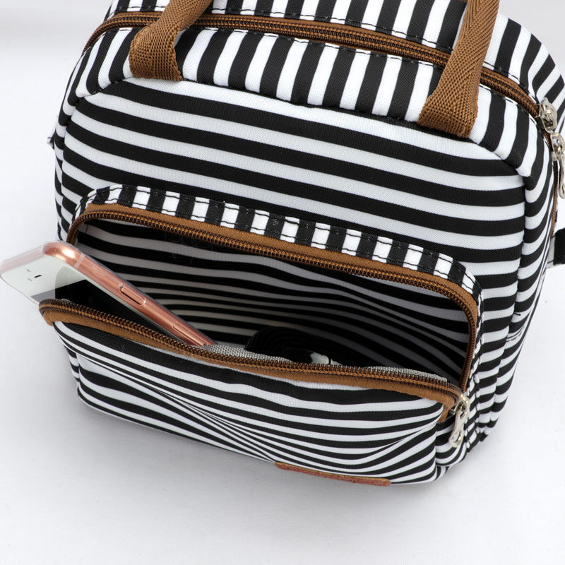 Fashionable and simple waterproof heat preservation striped lunch box bag for office workers and students
