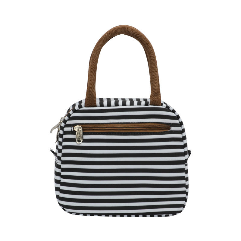 Fashionable and simple waterproof heat preservation striped lunch box bag for office workers and students