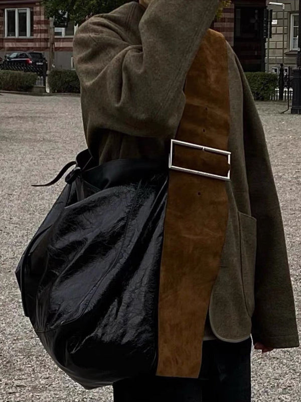 Fashionable and versatile contrasting color dark wide shoulder strap niche design single shoulder crossbody bag trendy