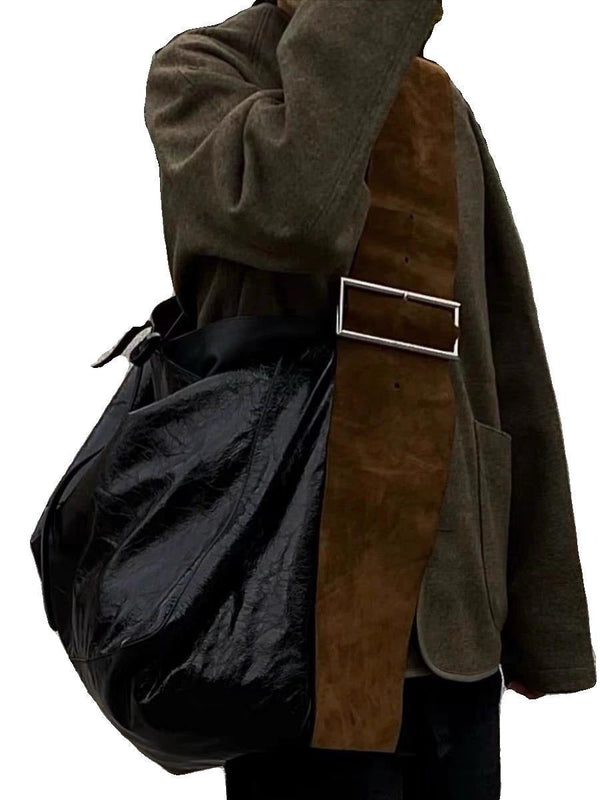 Fashionable and versatile contrasting color dark wide shoulder strap niche design single shoulder crossbody bag trendy