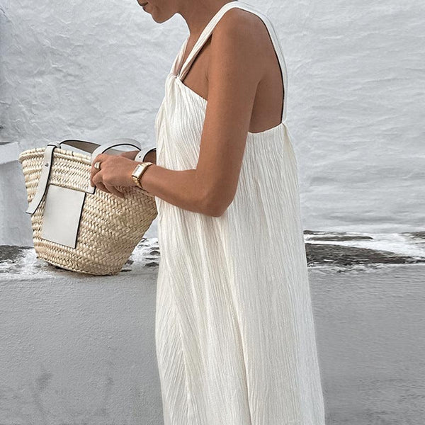 Fashionable and versatile design dress simple sleeveless off shoulder slim fit white long skirt for women