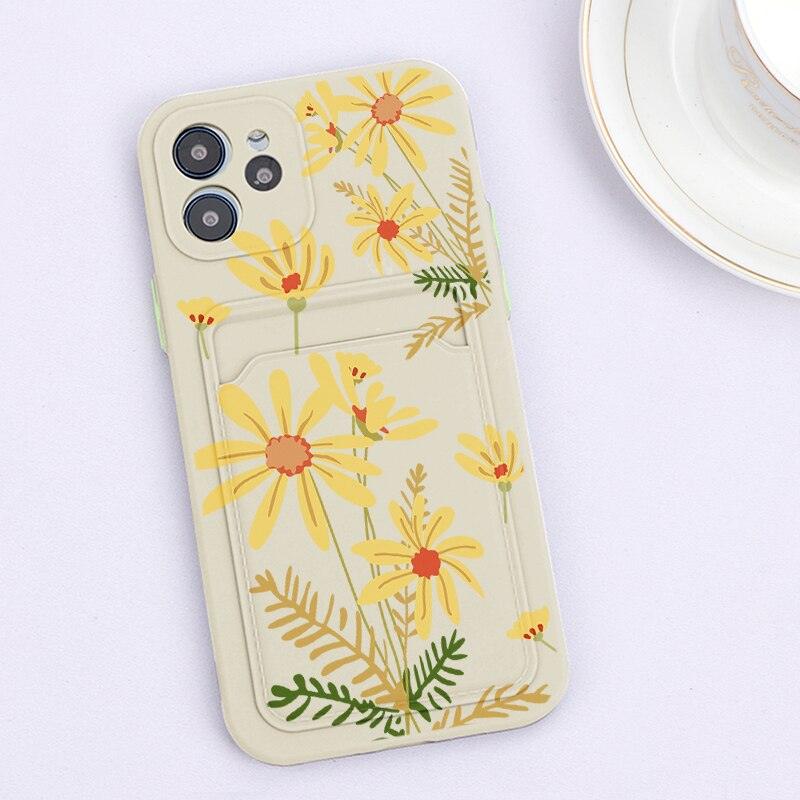 Fashionable Anti-Scratch Soft Lining Protective Case For iPhone Cases Card Holder Cute Flower Heart Phone Case For iPhone 12 13 Mini Pro Beautiful Design  Soft Iphone Case
