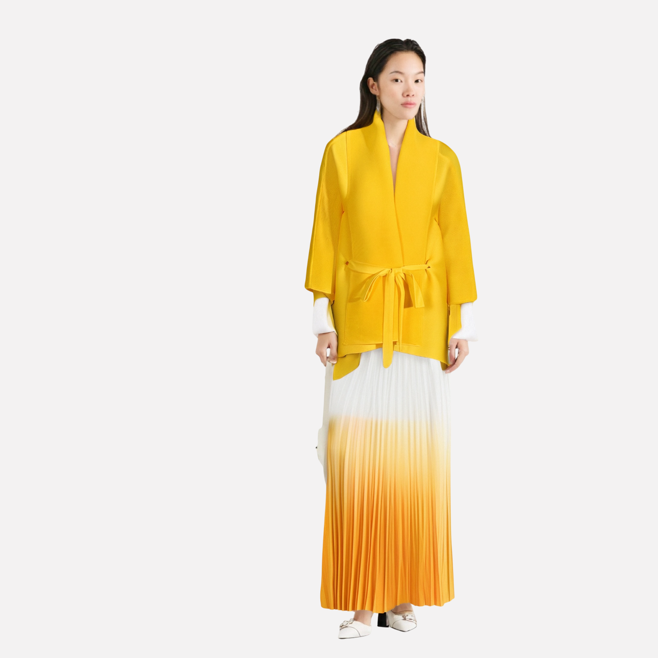 Fashionable casual style set cape shawl style lace up top+pleated skirt