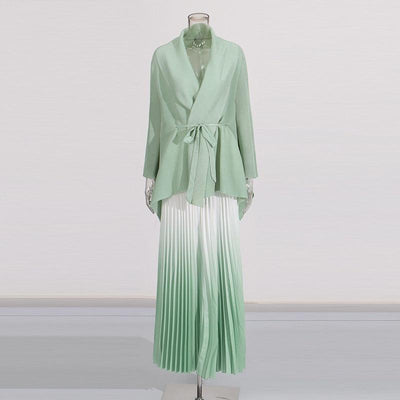 Fashionable casual style set cape shawl style lace up top+pleated skirt