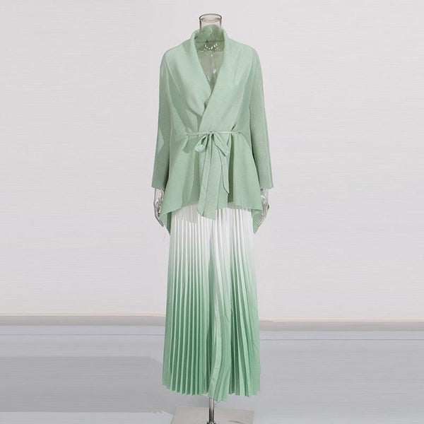 Fashionable casual style set cape shawl style lace up top+pleated skirt