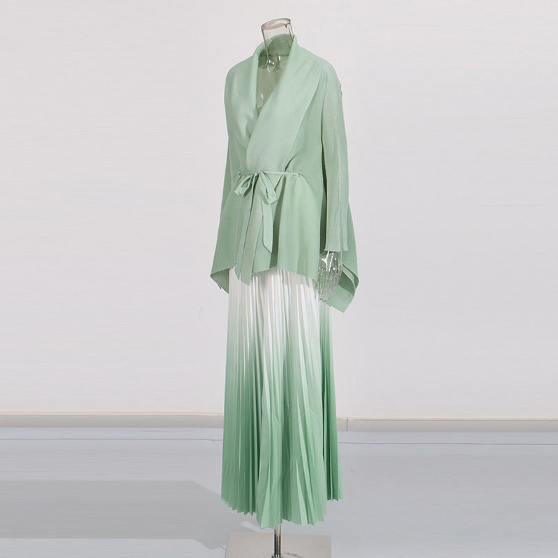 Fashionable casual style set cape shawl style lace up top+pleated skirt