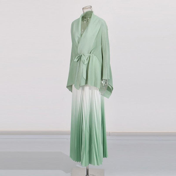 Fashionable casual style set cape shawl style lace up top+pleated skirt