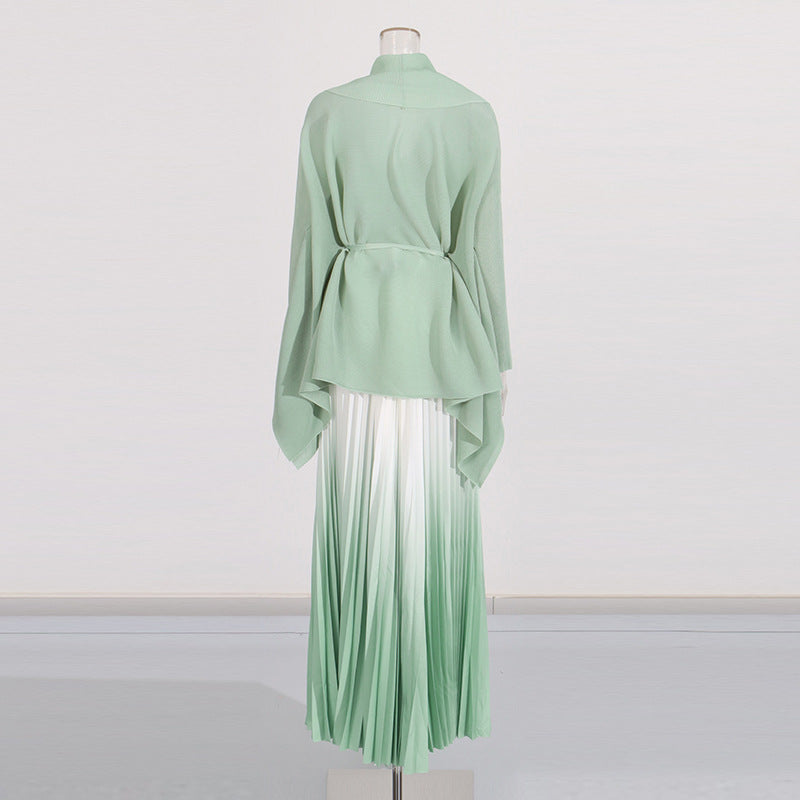 Fashionable casual style set cape shawl style lace up top+pleated skirt