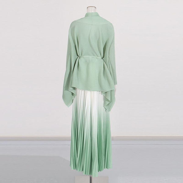 Fashionable casual style set cape shawl style lace up top+pleated skirt