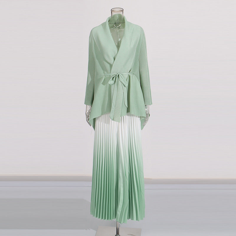 Fashionable casual style set cape shawl style lace up top+pleated skirt