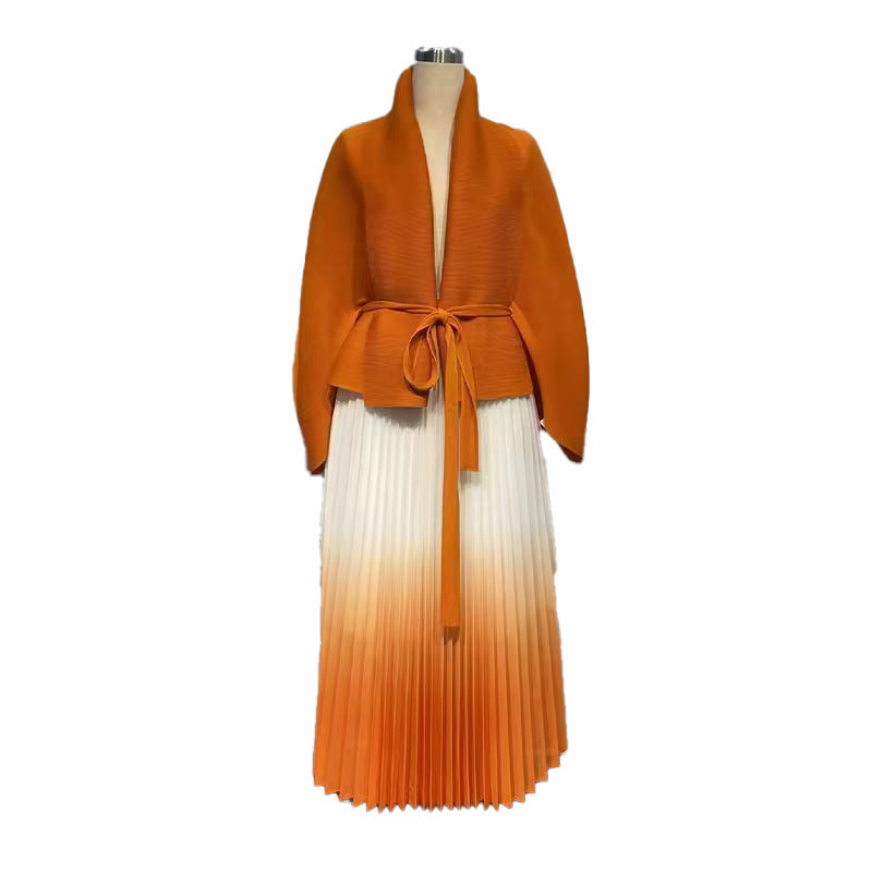 Fashionable casual style set cape shawl style lace up top+pleated skirt