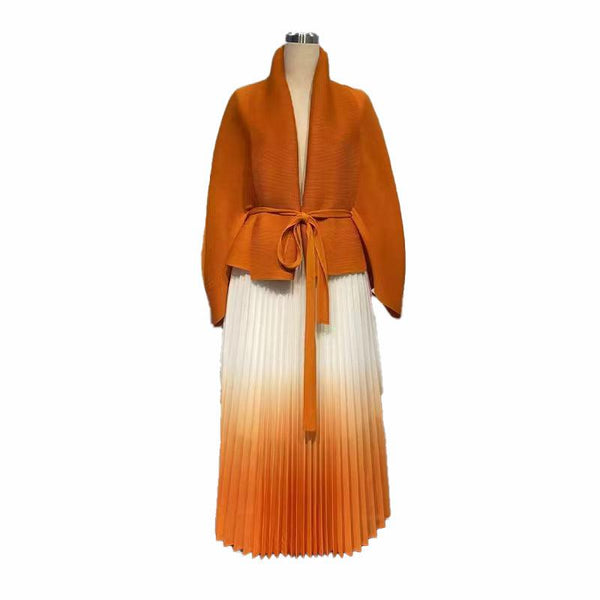 Fashionable casual style set cape shawl style lace up top+pleated skirt