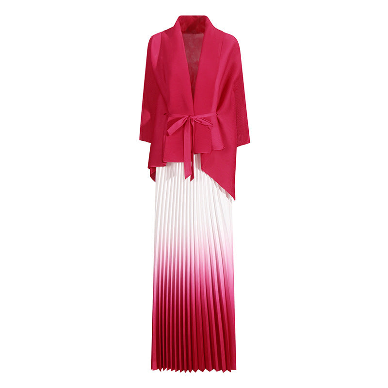 Fashionable casual style set cape shawl style lace up top+pleated skirt