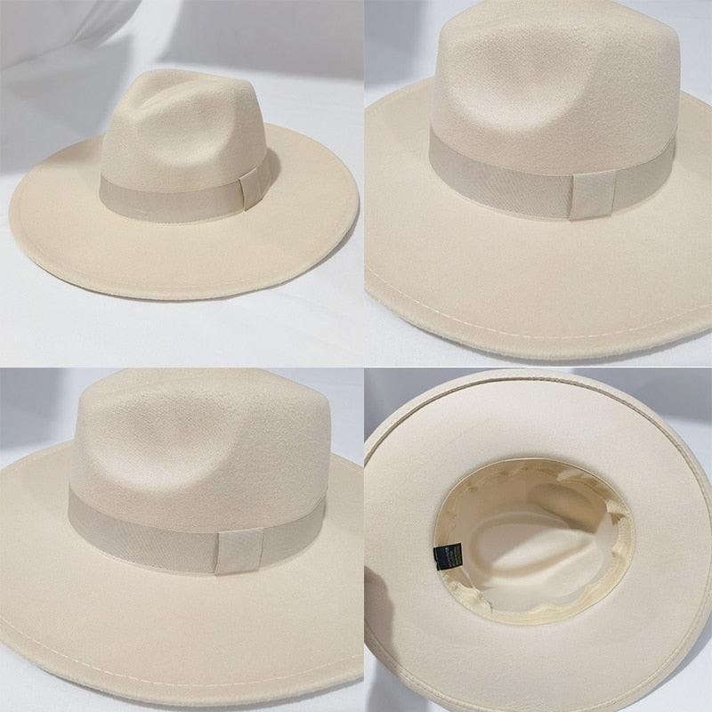 Fashionable Fedora Hats Women Wide Brim Dress Caps  Women's Fedora Hats Elegant Wide Brim Fedora Hat  Wedding Men Hat Warm Retro Style Belt 56-58cm