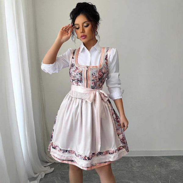 Fashionable floral bouquet waist long skirt dress
