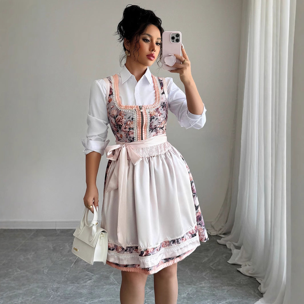 Fashionable floral bouquet waist long skirt dress