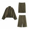 Fashionable lazy suede jacket bomber jacket shorts back skirt jacket set - Green suit / S