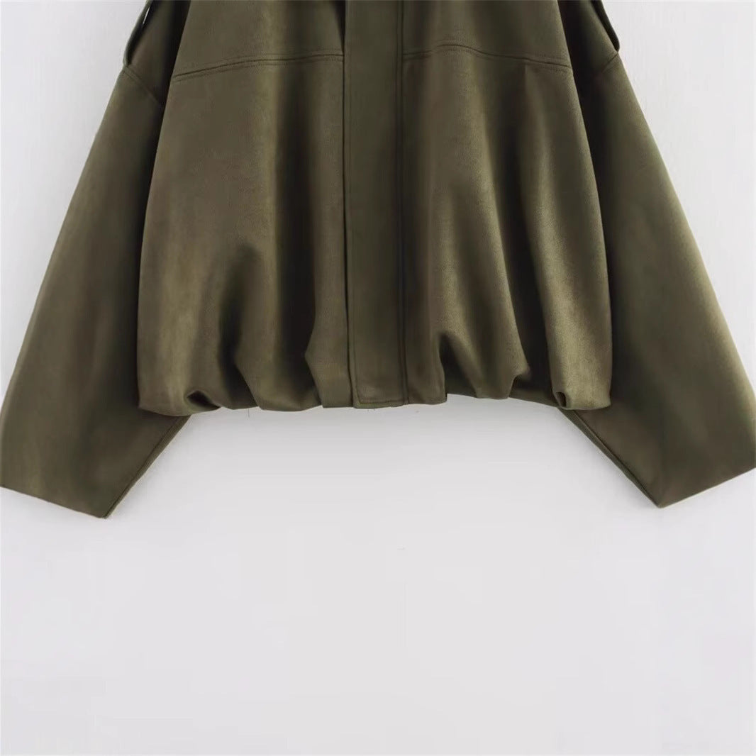 Fashionable lazy suede jacket bomber jacket shorts back skirt jacket set