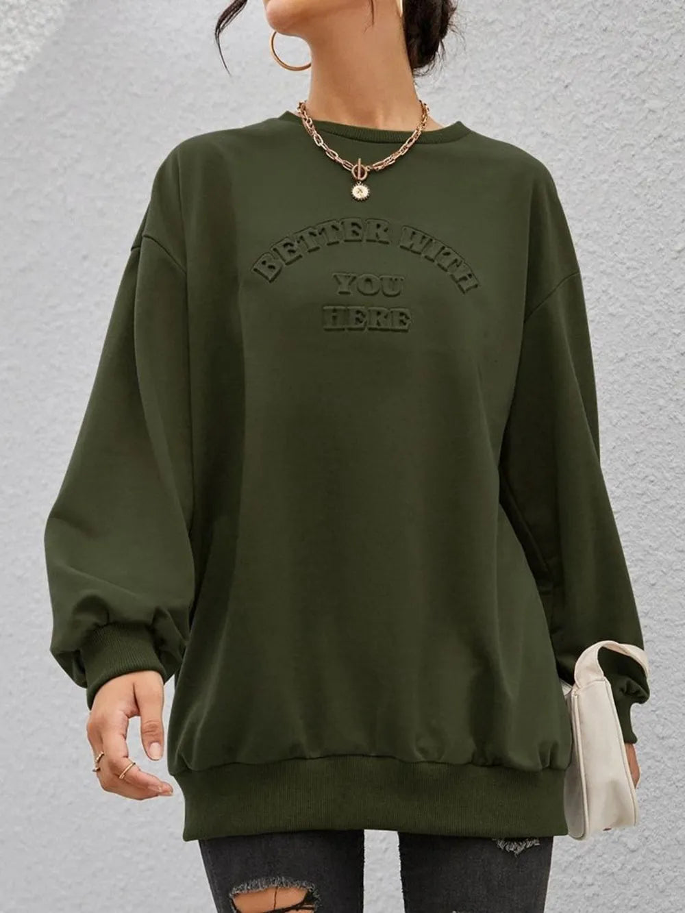 Fashionable round neck long sleeved letter solid color loose hoodie