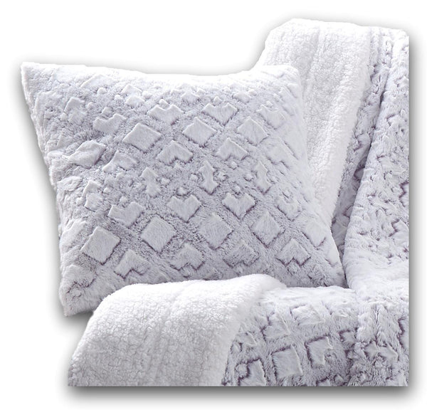 DaDa Bedding White Purple Faux Fur Pillow Cover