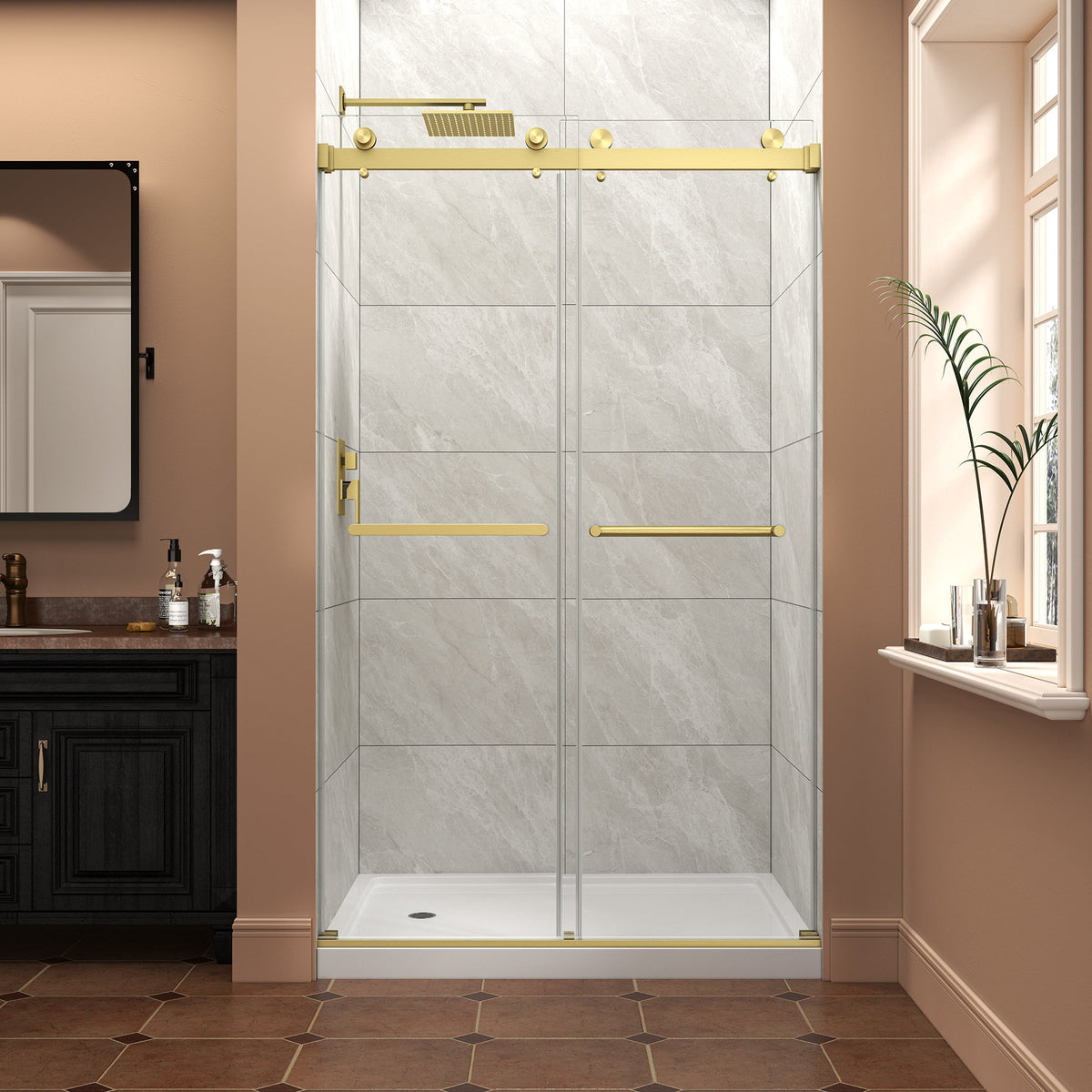 Brushed Nickel Reversible Installation Double Bypass Sliding Shower Door