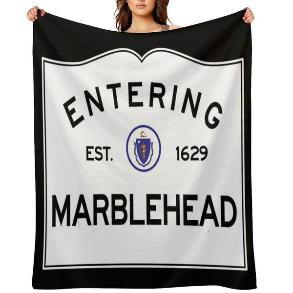 Entering Marblehead - Commonwealth of Massachusetts Road Sign Throw Blanket